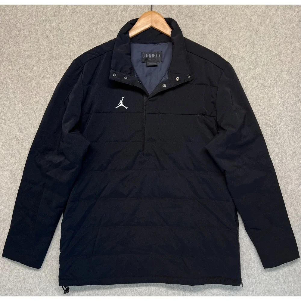 Air Jordan Mens Quilted Jacket Long Sleeve Black 1/2 Snap‎ Pullover Sport L